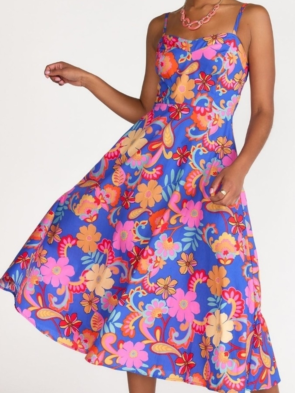 Flying Tomatoe Floral Midi Dress in Blue & Pink
